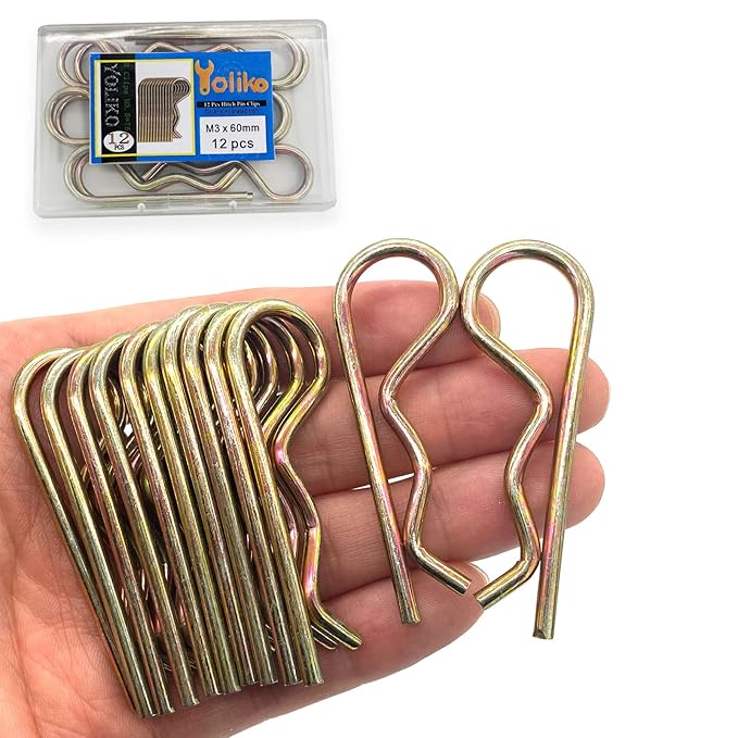 12 Pcs Heavy Duty Hitch Pins Clip R Clips Spring Retaining Wire Hair Pins Cotter Pin Strong Spring Tension Large Carter Pin R clip large for trailer Tractor Mower Carts Truck Color-Zinc M3x60mm