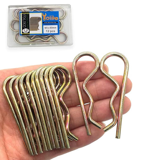 12 Pcs Heavy Duty Hitch Pins Clip R Clips Spring Retaining Wire Hair Pins Cotter Pin Strong Spring Tension Large Carter Pin R clip large for trailer Tractor Mower Carts Truck Color-Zinc M3x60mm