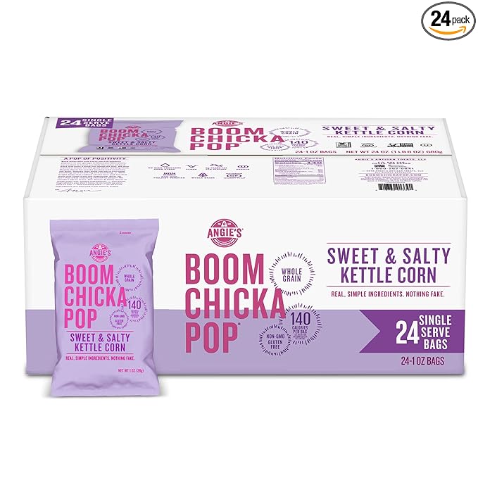 Angie's BOOMCHICKAPOP Sweet & Salty Kettle Corn Popcorn, 1 oz. Individual Bag (Pack of 24)