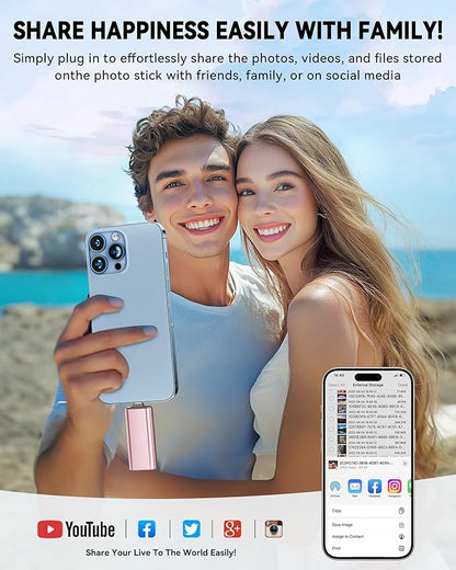 MFi Certified 512GB Flash Drive for iPhone USB Memory Stick Thumb Drives, High Speed USB Stick iPhone Flash Drive for Photos Videos,Photo Stick External Storage for iPhone/iPad/Android/Laptop (Pink)