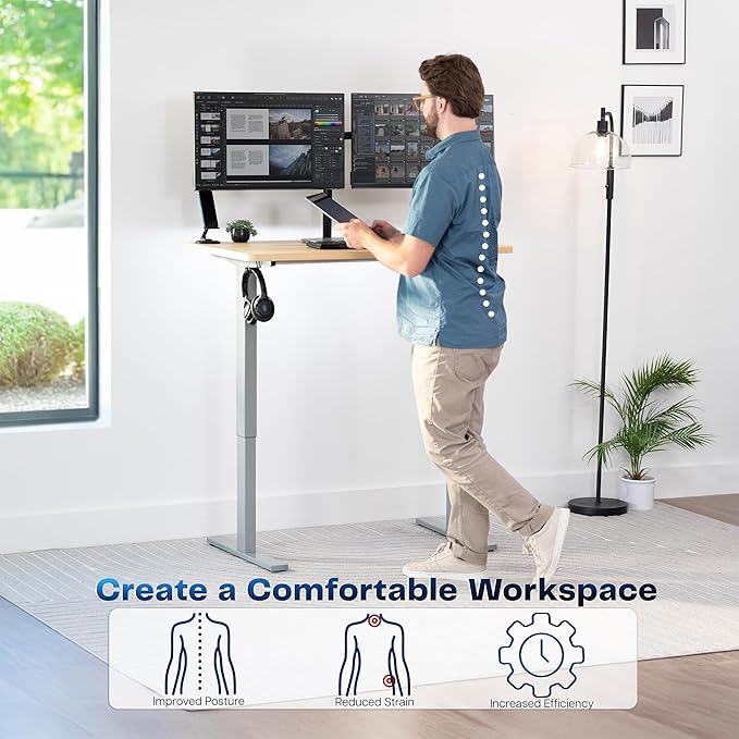 VIVO Electric 43 x 24 in Standing Desk, Memory Height Adjustment, 1B Series, One-Piece Light Wood Top, Gray Frame, DESK-KIT-1G4C