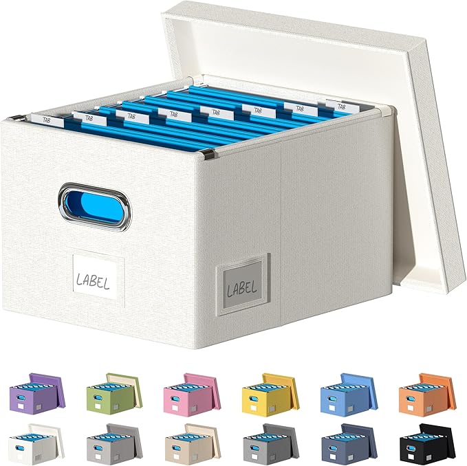 File Organizer Collapsible Storage Box for Office File Box with Lids Document Organizer for Office and Home Easy Slide Durable Hanging File Box (Off White)