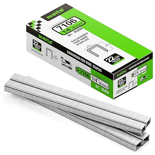 meite 22 Gauge 71 Series 3/8" Crown Wide 1/4" Leg Length Galvanized Staples for Upholstery Stapler 10,020 PCS/Box (1 Box)