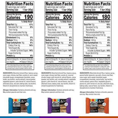 KIND Soft Baked Squares, Variety Pack, Chocolate, Peanut Butter and Salted Caramel, Almond Flour Brownies, Healthy Snack Bars, Gluten Free, 5g Protein, 18 Count