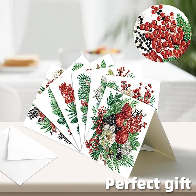jinglinhh 12pcs Diamond Art Painting Christmas Cardinal Greeting Cards with Envelopes, DIY Card Making Kits for Adults, Diamond Art Christmas Cards for Birthday Holiday Postcards Craft Gifts