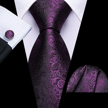 Barry.Wang Tie Sets for Men Silk Solid Necktie Stain Ties Handkerchief Pocket Square Cufflinks Wedding Business Dyed