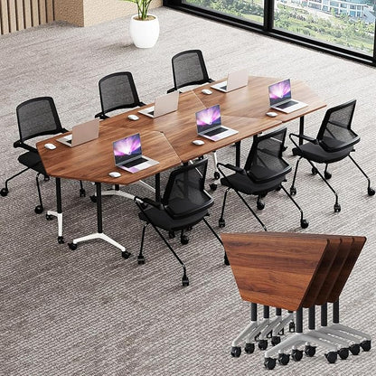 Folding Conference Table, Rectangular Conference Room Tables, Mobile Modular Training Table, Solid Steel Frame,Thickened Panel,for Schools,Meeting Room and Offices (8PCS, 47in)