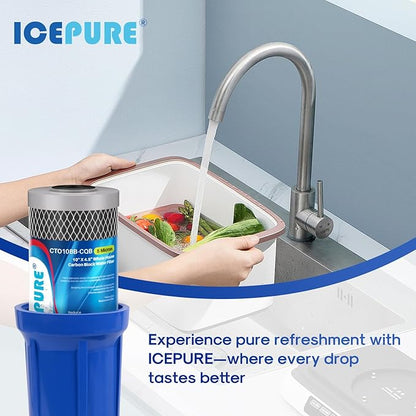 ICEPURE 5 Micron 4.5" x 10" CTO10BB-CQB Whole House Water Filter Upgraded Coconut Shell Activated Carbon Lead Removal Water Filter Replacement for Home, 2PACK