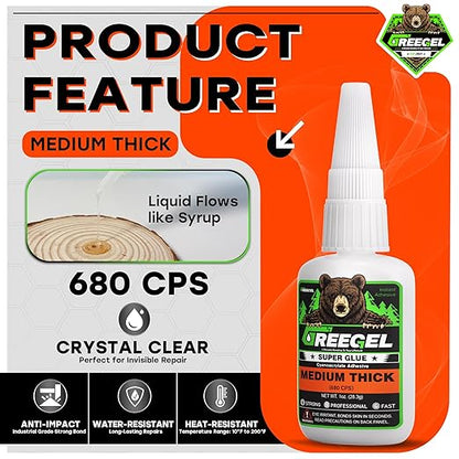 Super Glue Medium Thick for Metal, Wood, Ceramic, Glass, Multi-Purpose Instant Glue 1 oz - Clear Cyanoacrylate Adhesive (CA) Superglue with Extra Gel for DIY Craft, 3D Printing, Model (1 Pack)