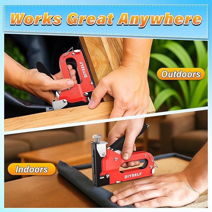 DIYSELF-Staple-Gun-for-Wood, 4-in-1 Upholstery Staple Gun Heavy Duty, Fabric Stapler, grapadora para Madera, Adjustable Manual Upholstery Stapler for Wall, Crafts, Furniture with 4000 Staples/Remover