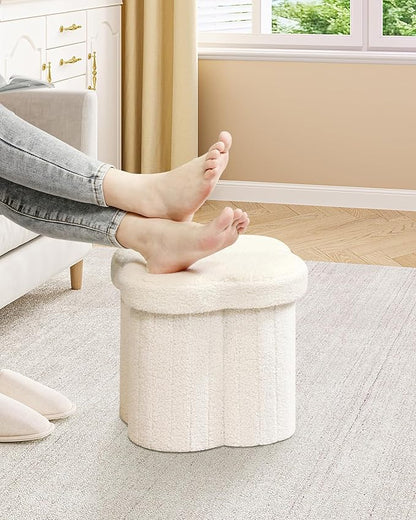 B FSOBEIIALEO Storage Ottoman Cube, Flowers Shaped Ottomans with Storage Foot Stool Footrest for Lving Room, Boucle Ottoman Seat for Dorm Room,Faux Teddy Fur, Cream White 12.6"x12.6"x12.6"