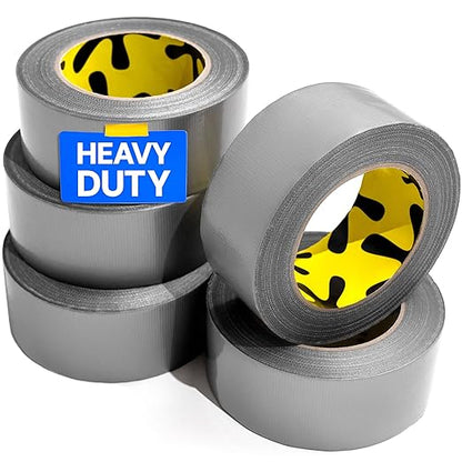 5-Pack Duct Tape - Heavy Duty, Waterproof - 90 Ft x 2 In - Silver, Flexible, No Residue, Easy Tear, All-Weather, Duct Tape Bulk for Outdoor Use, DIY, School, Office, B2B, Repairs, Supplies, Crafts