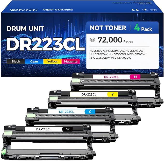 DR223CL DR-223CL Drum Unit Set 4-Pack High Yield Printer Replacement Compatible for Brother DR-223CL Imaging Drum HL-L3270CDW HL-L3210CW MFC-L3770CDW HL-L3290CDW MFC-L3750CDW L3710CW L3230CDW L3230CDN