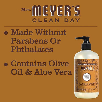 MRS. MEYER'S CLEAN DAY Hand Soap, Made with Essential Oils, Biodegradable Formula, Acorn Spice, 12.5 fl. oz
