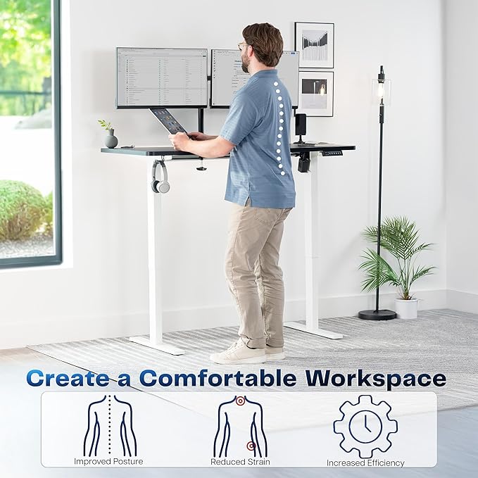 VIVO Electric 55 x 28 in Standing Desk, Memory Height Adjustment, 1B Series, One-Piece Black Top, White Frame, DESK-KIT-1W55B