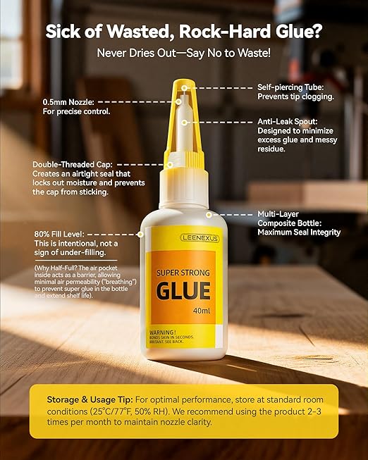 Super Glue Clear Liquid, 40ML/1.35fl oz【Dual Molecular Action & Deep Micro-Penetration】Super Strong CA Glue for Wood Plastic Metal Etc, Thin Low-Viscosity Cyanoacrylate Instant Glue Quick Dry