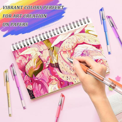 24 Coloring Glitter Gel Pens Come with 24 Free Matched Refills, Artist Drawing Pens, for Adult Coloring Sketching Doodling Writing Back to School Supplies