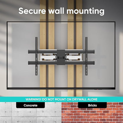 ONKRON Full Motion TV Wall Mount for 42-120 Inch Screen up to 220 lbs, Large Heavy Duty TV Mount Extending, VESA 200x100-1000x600, Tilt and Swivel Television Mount Bracket, Black-White