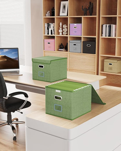 Oterri File Organizer Box,File Box,Small File Cabinet for Letter Folders,Light Green Portable Filing Box,Collapsible File Organizer for Office/Decor/Home-1 Pack - without Folders