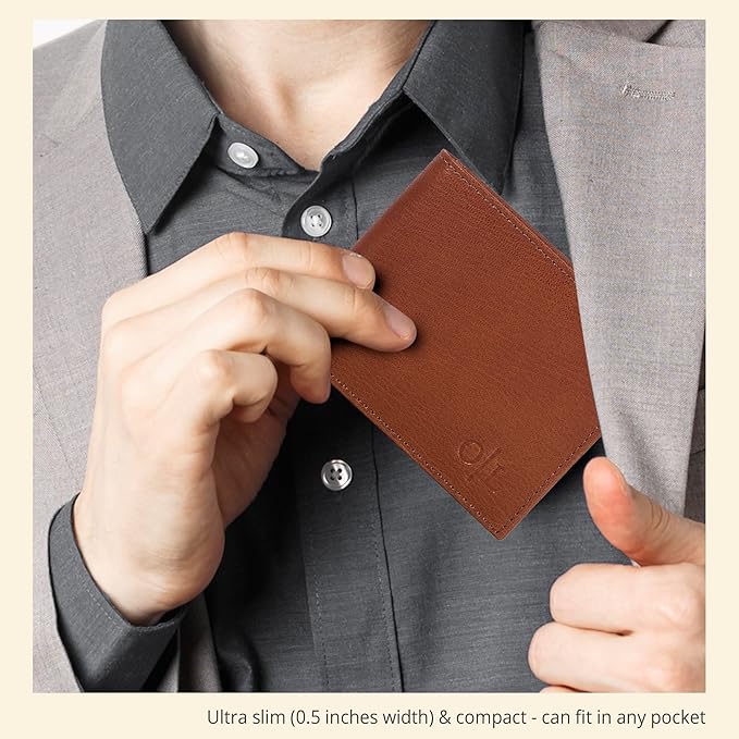 Oak Leathers Slim Leather Wallet for Men - RFID Wallets Credit Card Holder Ultra Thin Gift for Mens, Front Pocket Minimalist Design