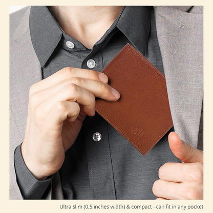 Oak Leathers Slim Leather Wallet for Men - RFID Wallets Credit Card Holder Ultra Thin Gift for Mens, Front Pocket Minimalist Design