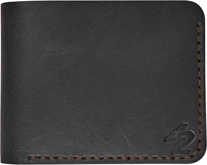 Genuine Leather Wallet for Men – Slim Bifold handmade mens wallet with ID Window & Card Slots Classic Minimalist Leather Wallet Gift (Black)