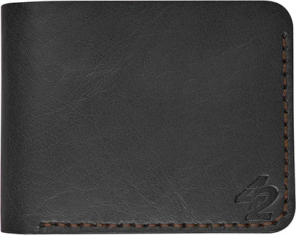 Genuine Leather Wallet for Men – Slim Bifold handmade mens wallet with ID Window & Card Slots Classic Minimalist Leather Wallet Gift (Black)