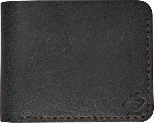Genuine Leather Wallet for Men – Slim Bifold handmade mens wallet with ID Window & Card Slots Classic Minimalist Leather Wallet Gift (Black)