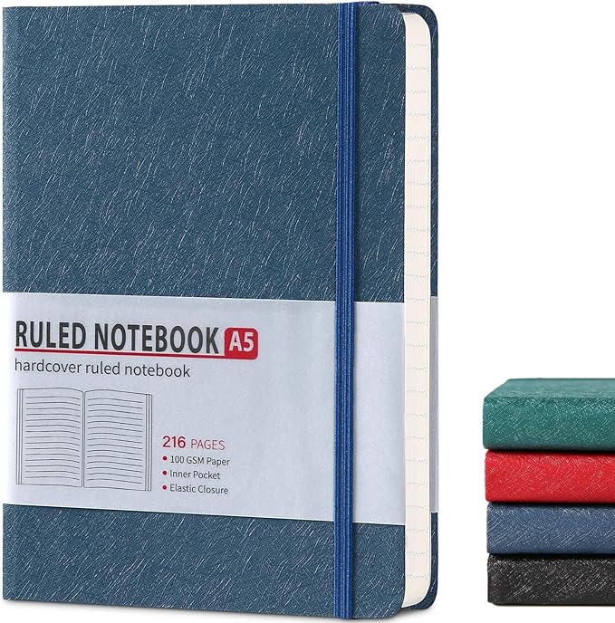 Lined Journal Notebook for Women Men 216 Pages A5 Hardcover Journals for Writing Daily Journaling Notebook for Work, School, Note Taking, Business, Travel Navy Blue