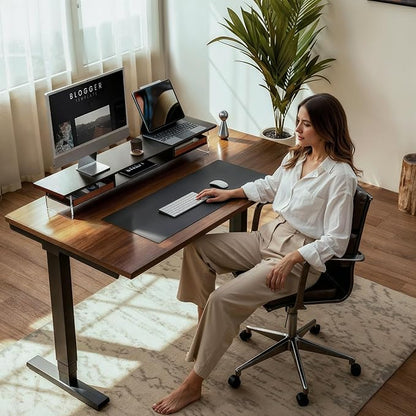 Fenge Acrylic Monitor Stand, 2 Tier Dual Monitor Riser with Solid Wood Drawers, 42.5 Inch Computer Stand for Two 27 Inch Monitors, Desk Shelf for PC, Laptop, Printer, TV, Black