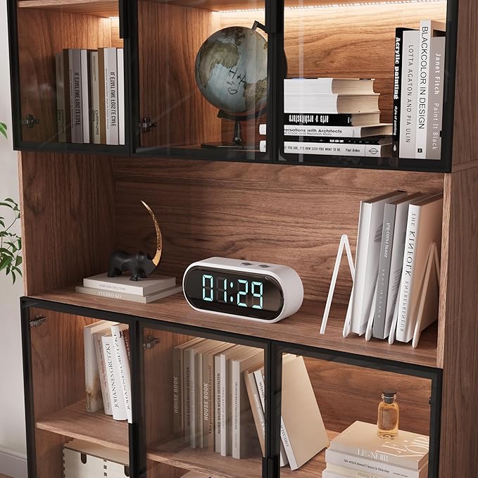 78.7" H Display Cabinet with 6 Glass Doors and Lights, Storage Cabinets Modern Bookcase with Hutch for Collectible, Display Case/Glass Curio Cabinets for Living Room,Walnut