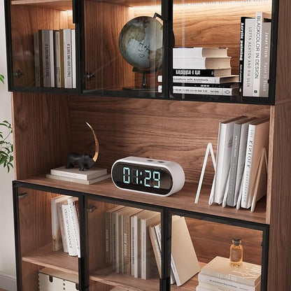 78.7" H Display Cabinet with 6 Glass Doors and Lights, Storage Cabinets Modern Bookcase with Hutch for Collectible, Display Case/Glass Curio Cabinets for Living Room,Walnut