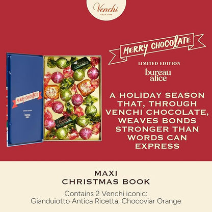 Venchi - Maxi Christmas Book with Assorted Chocolates, Gianduiotto and Chocoviar, Limited Edition, Gluten-Free, No Colourings or Preservatives, Gift Idea