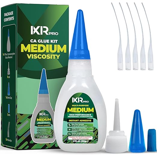 CA Glue Medium Viscosity Kit, 1.75 oz. Cyanoacrylate Glue, Super Glue for Everyday Repairs, Woodworking, Plastic, Ceramic, and DIY Crafts, Quick-Drying Multi-Purpose Adhesive with Easy Application