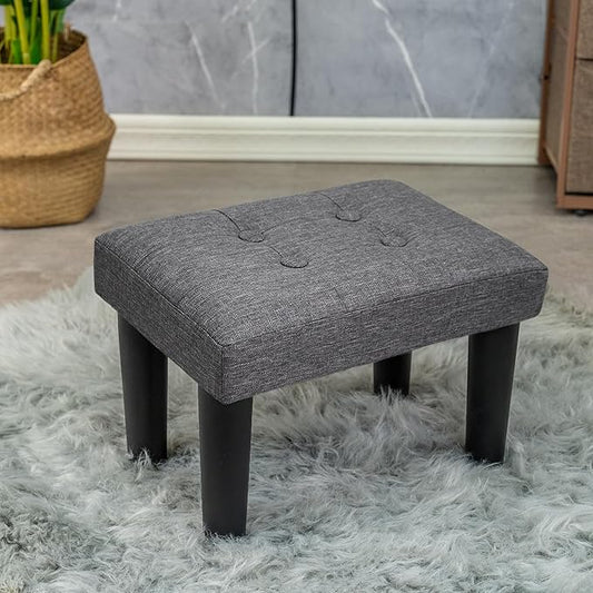 CAROLMADE Ottoman Foot Rest, Linen Small Ottoman Foot Stool with Legs Modern Footstool Ottomans for Living Room Entryway Office, Grey