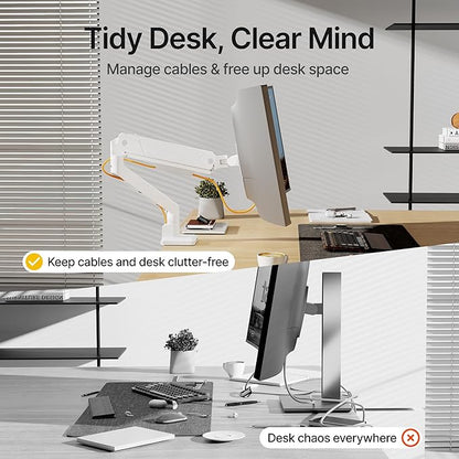 monTEK Single Monitor Arm with USB for Max 45 Inch Ultrawide Screens Adjustable Monitor Desk Mount Holds 35 Lbs Cable Management with C Clamp/Grommet Desk Mount, VESA 75/100mm, MA1007UCWH