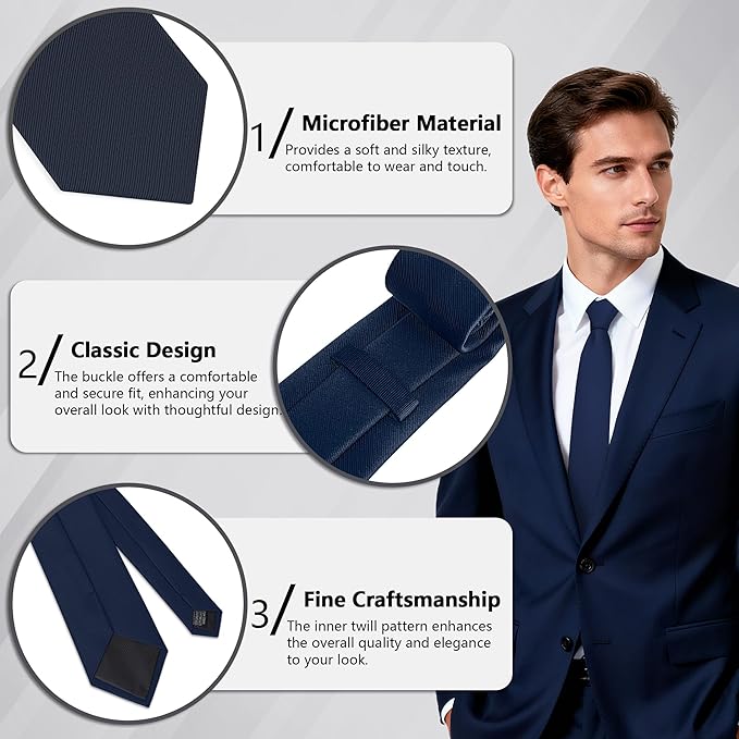 Fineknot Black Ties for Men, Formal Neckties for Men, Solid Color Mens Ties for Business, Wedding, Party, Mens Neck Tie