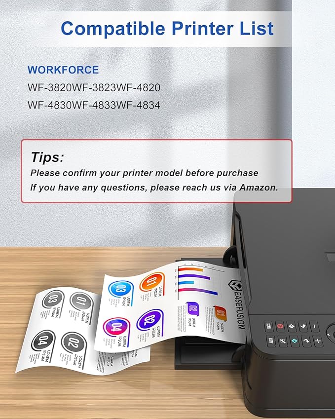 Latest Chip Remanufactured Ink Cartridges Replacement for Epson 822XL 822 XL Ink Cartridges Combo Pack Works with Workforce Pro WF-3820, WF-3823, WF-4820, WF-4830, WF-4833, WF-4834 Printers (4-Pack)