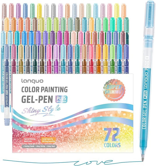 Glitter Gel Pens, 72 Pack Colored Pens for Black Paper & White Paper, 1.0mm Point Pens, Large Capacity Ink Pens for Coloring, Writing, Drawing, Journaling, Note Taking, School, Office, Home