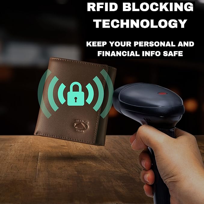 Stealth Mode Leather Trifold RFID Wallet For Men With Flip Out ID Holder (Brown)