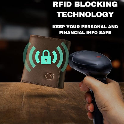 Stealth Mode Leather Trifold RFID Wallet For Men With Flip Out ID Holder (Brown)