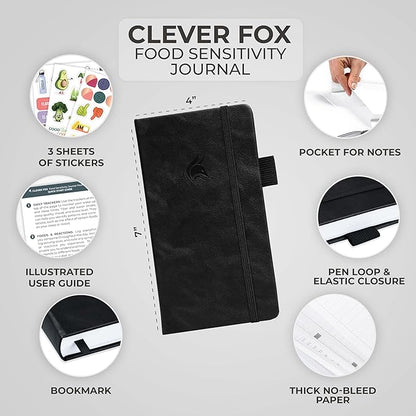 Clever Fox Food Sensitivity Journal Pocket – Daily Intolerance & Symptom Log for IBS, Diabetic, Low Fodmap, Elimination Diet – Health Tracker, 3.7x6.7 (Black)