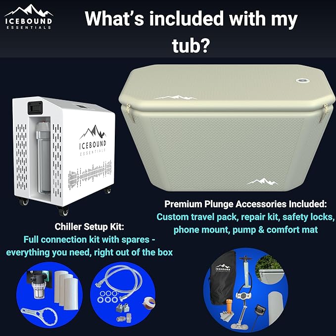 Ice Bath Tub with Water Chiller - 1HP Efficient Hot and Cold Water Chiller for Ice Bath - Premium Ice Bath Tub with Chiller - WiFi - Filter - Ozone/UV - Cold Plunge with Water Chiller