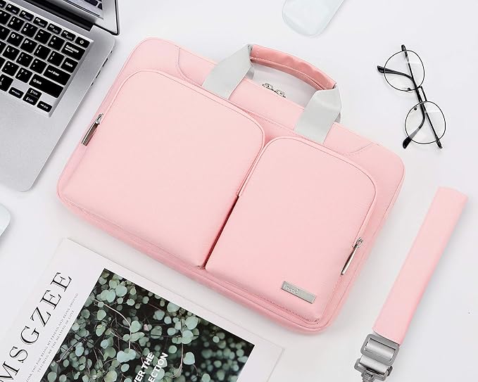 Lacdo 360° Protective Laptop Shoulder Bag for 13 inch New MacBook Air M4 A3240 2025, M3 A3113, M2 A2681, M1 A2337 A2179 A1932 2024-2018 | 13 inch MacBook Pro M2 M1 A2338 A2251 A2289 Computer Bag, Pink