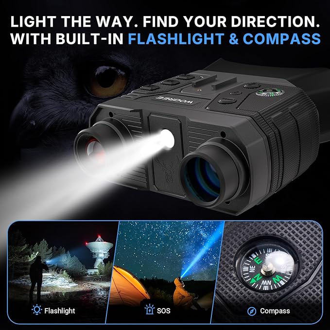 Night Vision Goggles, 4K Night Vision Binoculars for Adults, 36MP Photo, 5000mAh Rechargeable Battery, 1300FT Range, 8X Digital Zoom, Infrared Vision, 32GB SD, Flashlight & Compass for Camping