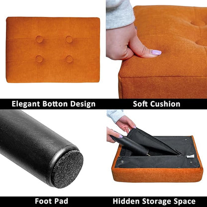 CAROLMADE Ottoman Foot Rest, Suede Small Ottoman Foot Stool with Legs Modern Footstool Ottomans for Living Room Entryway Office, Orange