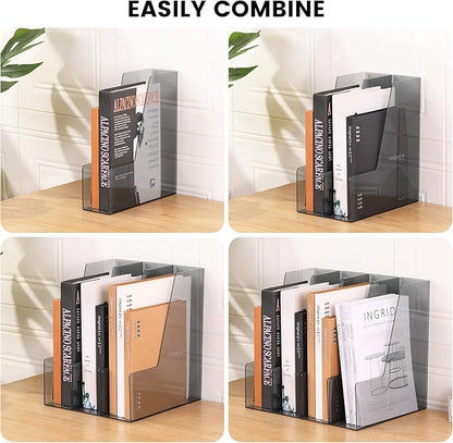 Vertical File Holder, PET Desk Organizer and Storage Bins Holding for Magazines, Binders, Notebooks, Envelopes, Papers, Multi-purpose Plastic Document Organizer for Home Office, Black, 4 Pack