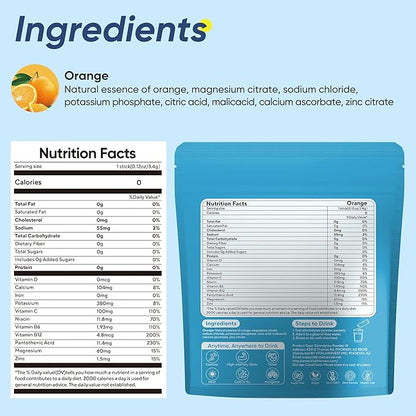 36 Sticks Electrolytes Powder Packets Sugar Free Hydration Packets Electrolyte Liquid Daily IV Drink Mix with Orange, Low Sodium, 0 Calorie