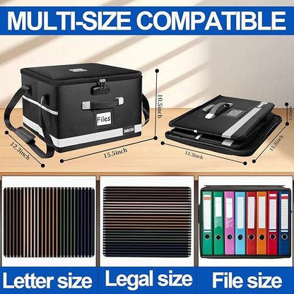 2 Pack Fireproof File Box with Stay-Open Straps, Fireproof Document Box with Lock, Portable File Organizer Filing Cabinet with Handles for Hanging Letter/Legal Folder, 15.5" x 12.3" x 10.5"