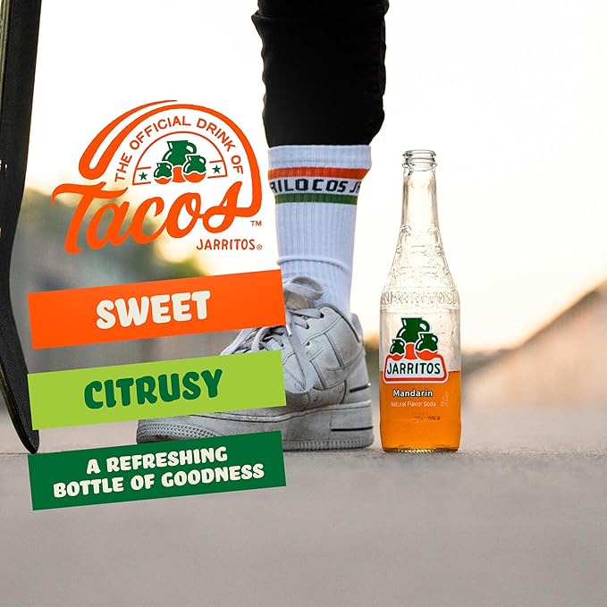 Jarritos - Mexican Soda Soft Drinks, Mandarin (17.7 oz, 524ml) 24 Bottles - Made with Real Cane Sugar - 0g Fat - Made in Mexico - Natural Flavor Soda Pop - Party & BBQ Beverages